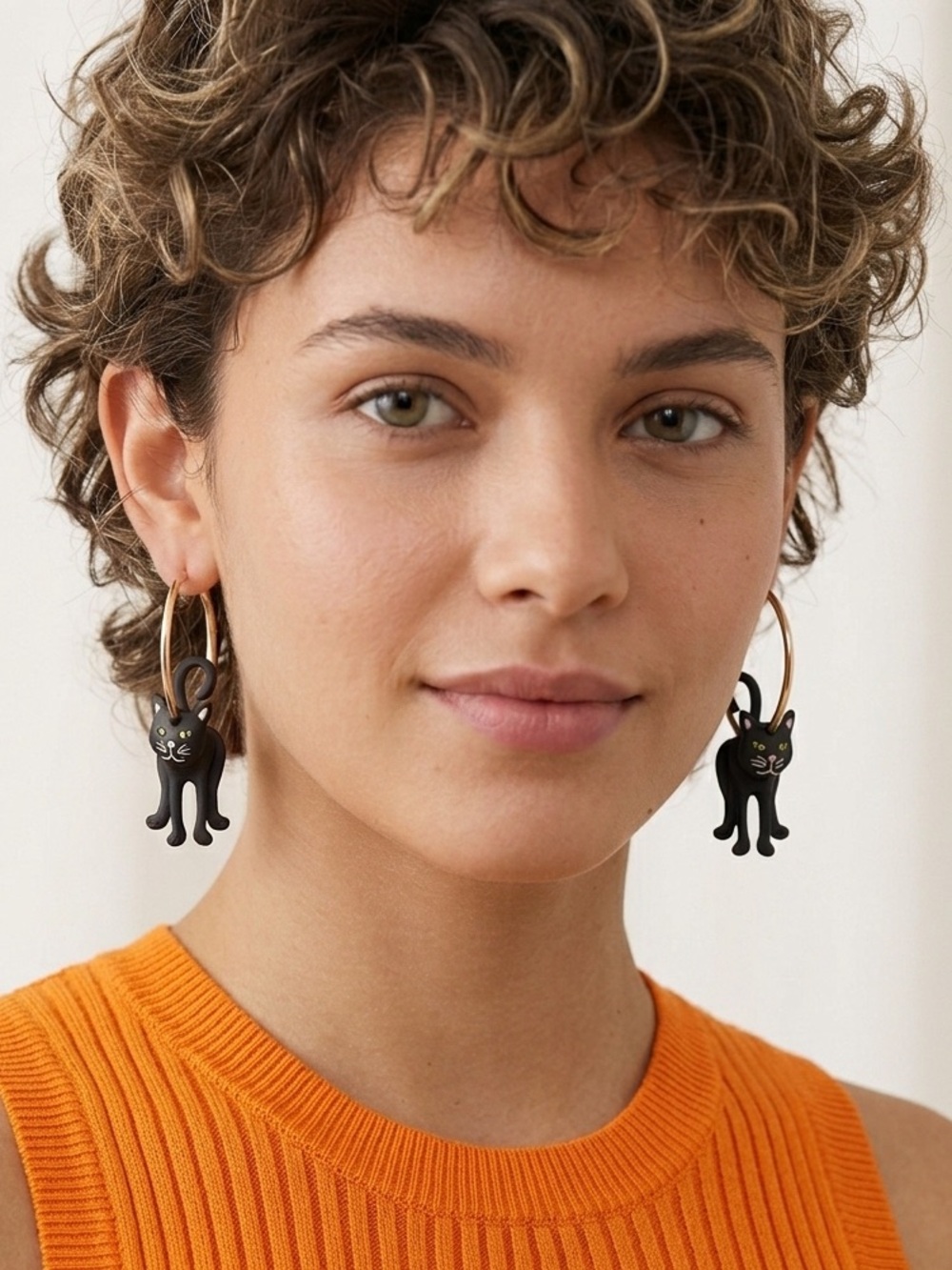 Black Cat Hoop Earrings - True to Form Black Cat Earrings - Picture 3 of 7
